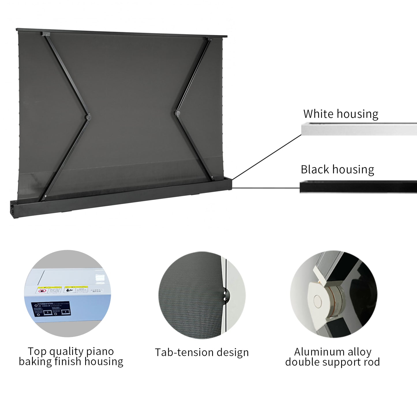 72-130 inch PET Crystal CBSP Motorized Tab Tension Floor Rising ALR Projector Screen for UST Laser TV Projector