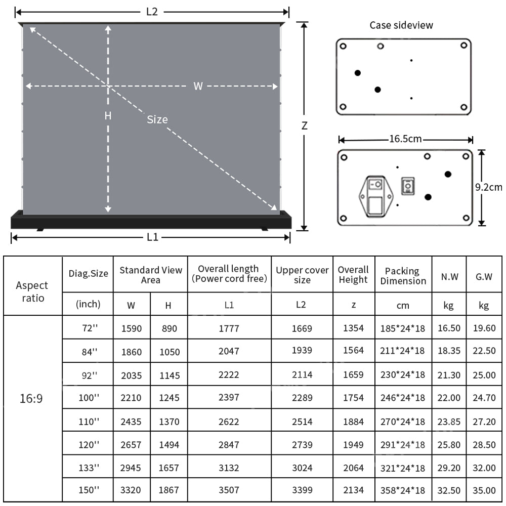72-150 inch Electric Floor Rising ALR Black Diamond Projection Screen for Normal Projector