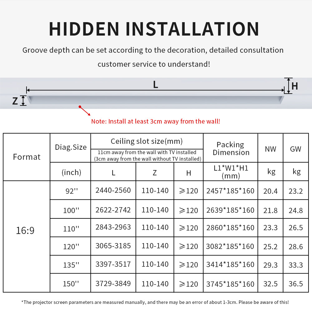 MAX 150 Inch Motorized Ceiling Recessed Projector Screen for Ultra Short Throw Projectors