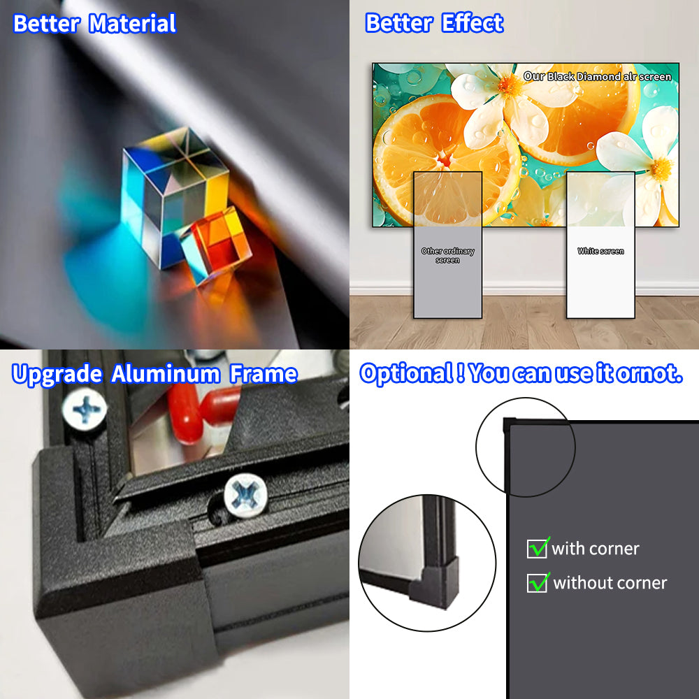 Fixed Frame Black Diamond Projection Screen for Normal/Long Throw Projector