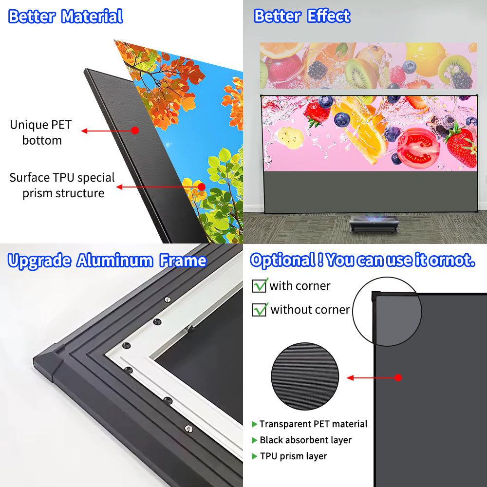 Best Quality ALR/CLR PET Crystal CBSP Fixed Frame Projector Screen For  Ultra Short Throw Projector