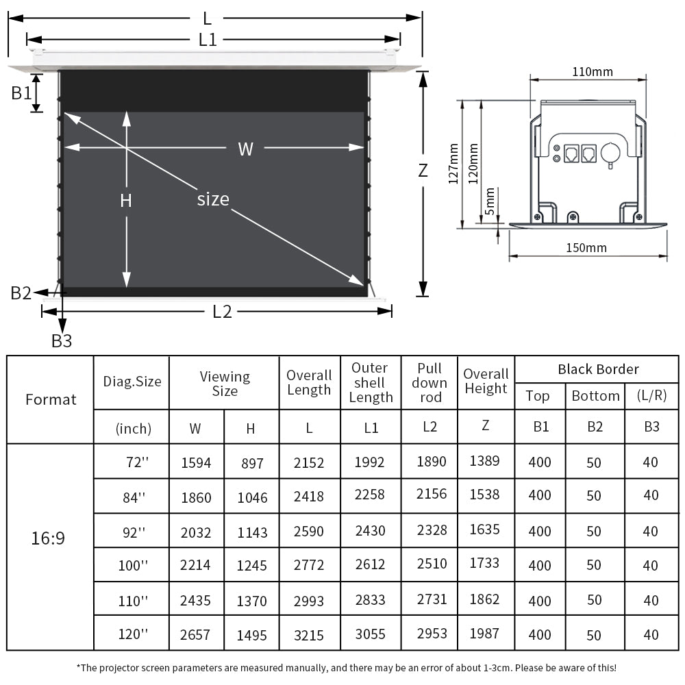 In Ceiling-Recessed Electric ALR CBSP Projector Screen for Ultra Short Throw Projectors