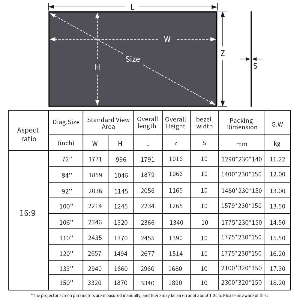 Fixed Frame Black Diamond Projection Screen for Normal/Long Throw Projector