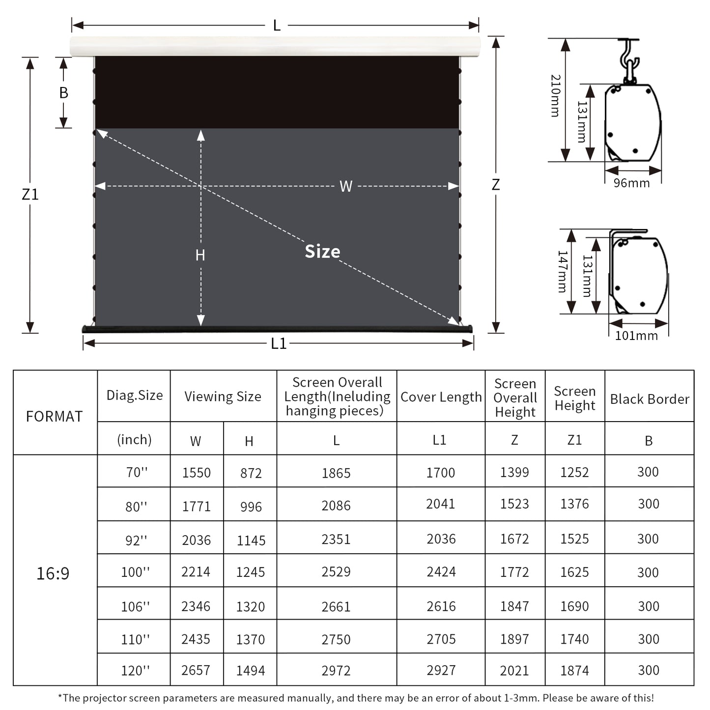 Motorized Drop Down Projection Screen Pet Crystal Home Cinema for AWOL 3500 Projector